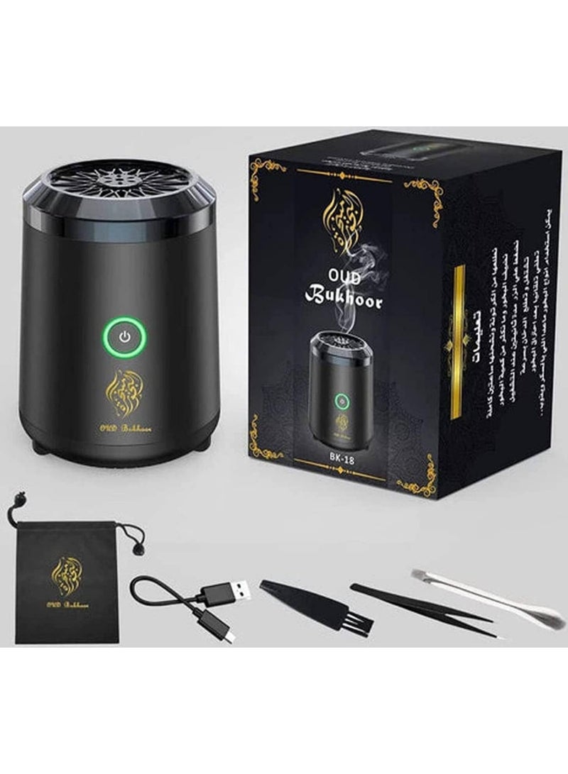 Oud Bukhoor Portable Bakhoor Burner, USB-Powered Mini Incense Burner For Car & Home, Elegant Black, Rechargeable Type-C, Compact Design, Bukhoor Burner - Image 1