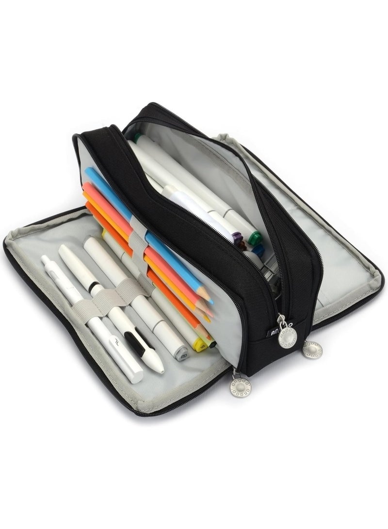 Large Capacity Pencil Case - Sturdy Multifunctional Pen Bag, Aesthetic Office Stationery Organizer with Simple Design (Black) - Image 1