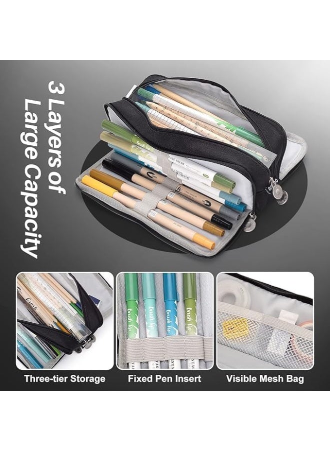 Large Capacity Pencil Case - Sturdy Multifunctional Pen Bag, Aesthetic Office Stationery Organizer with Simple Design (Black) - Image 2