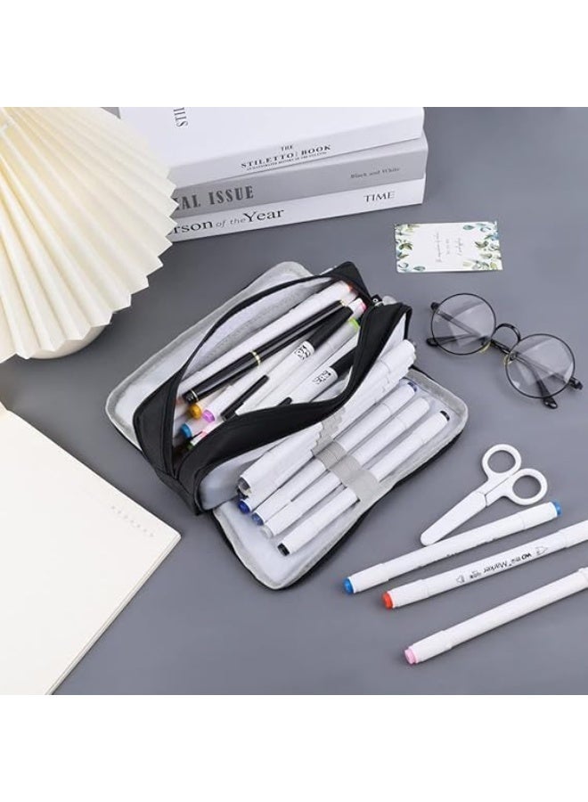 Large Capacity Pencil Case - Sturdy Multifunctional Pen Bag, Aesthetic Office Stationery Organizer with Simple Design (Black) - Image 3