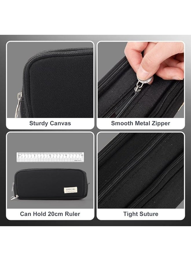 Large Capacity Pencil Case - Sturdy Multifunctional Pen Bag, Aesthetic Office Stationery Organizer with Simple Design (Black) - Image 4