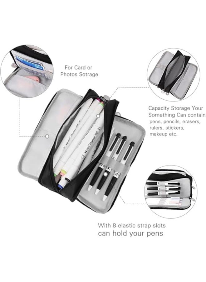 Large Capacity Pencil Case - Sturdy Multifunctional Pen Bag, Aesthetic Office Stationery Organizer with Simple Design (Black) - Image 5