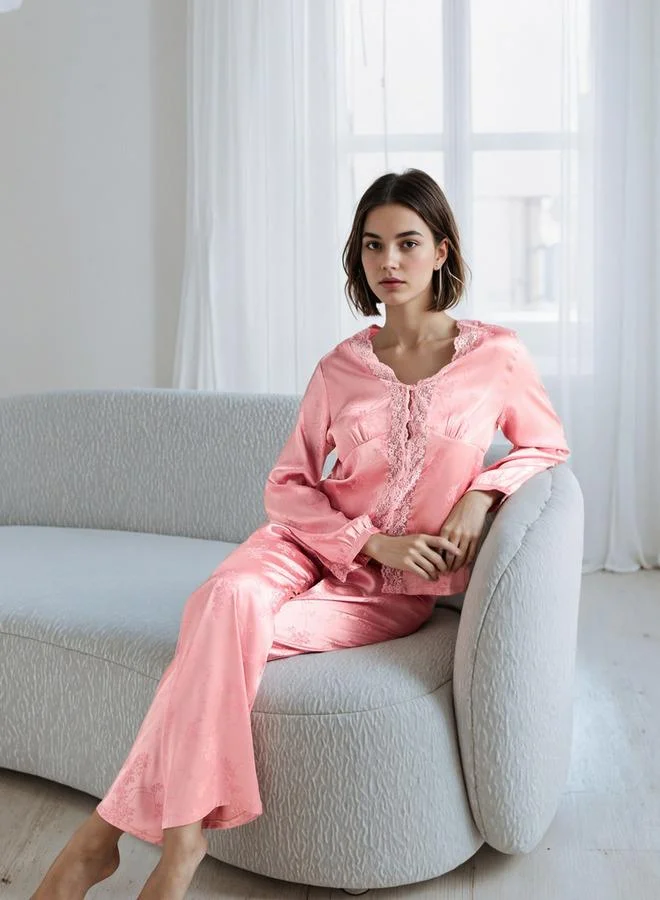 Splash FAV Lace Trim Jacquard Viscose Pyjama Set