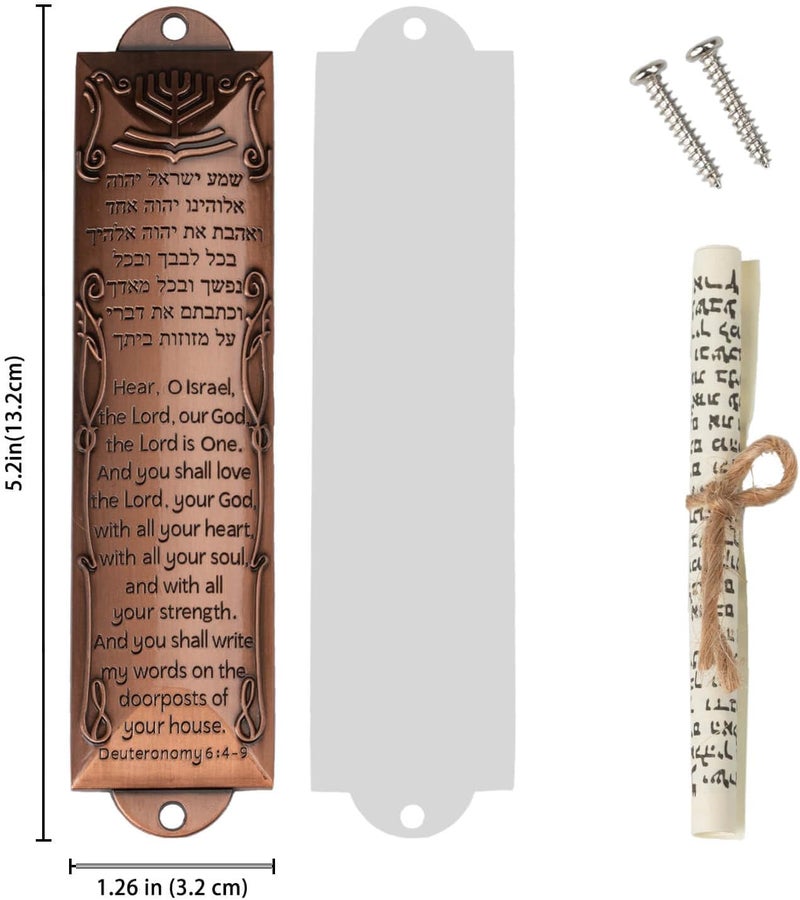 Exselens مجموعة مزوزة من 3 مزوزات أبواب يهودية مع بركة منزلية بالإنجليزية والعبرية، علب معدنية مع لفائف غير كوشير، ذهب، فضة، برونز - Image 2