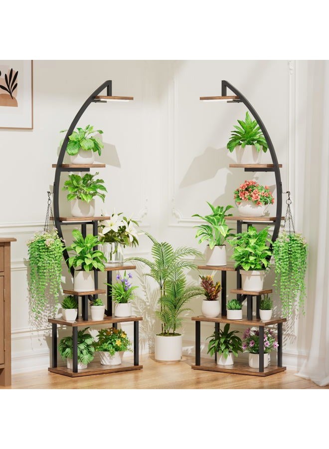 BACEKOLL Plant Stand Indoor with Grow Lights: Large Plant Shelf for Multiple Plants, 2 Pack Plant Racks 7 Tiered, Lighted Corner Flower Stands Half Moon, Black Plant Holders Indoor Tall for Living Room Patio - Image 2