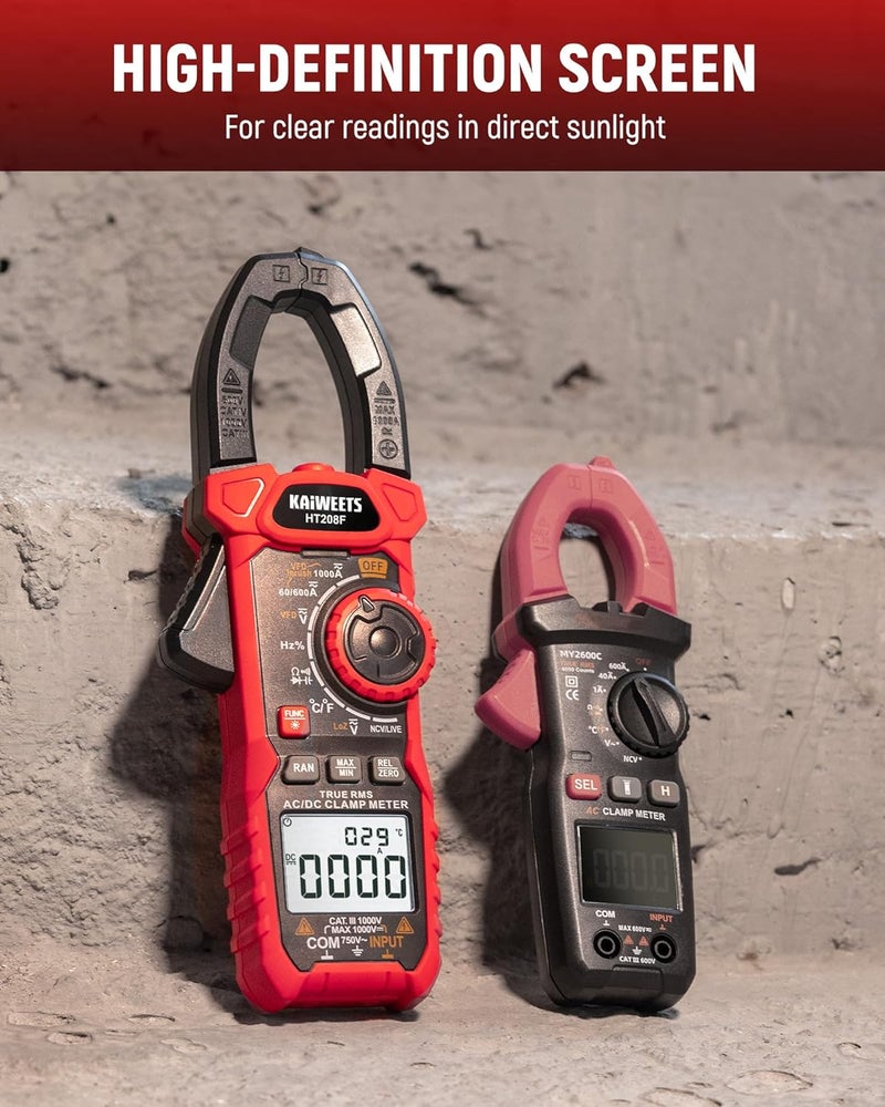 KAIWEETS Inrush Digital Clamp Meter 1000A with Backlit; Multimeter TRMS 6000 Counts, Amp Voltage Tester with VFD, LOZ Mode; Measures AC/DC Current Voltage Temperature Resistance NCV - Upgraded Screen - Image 5