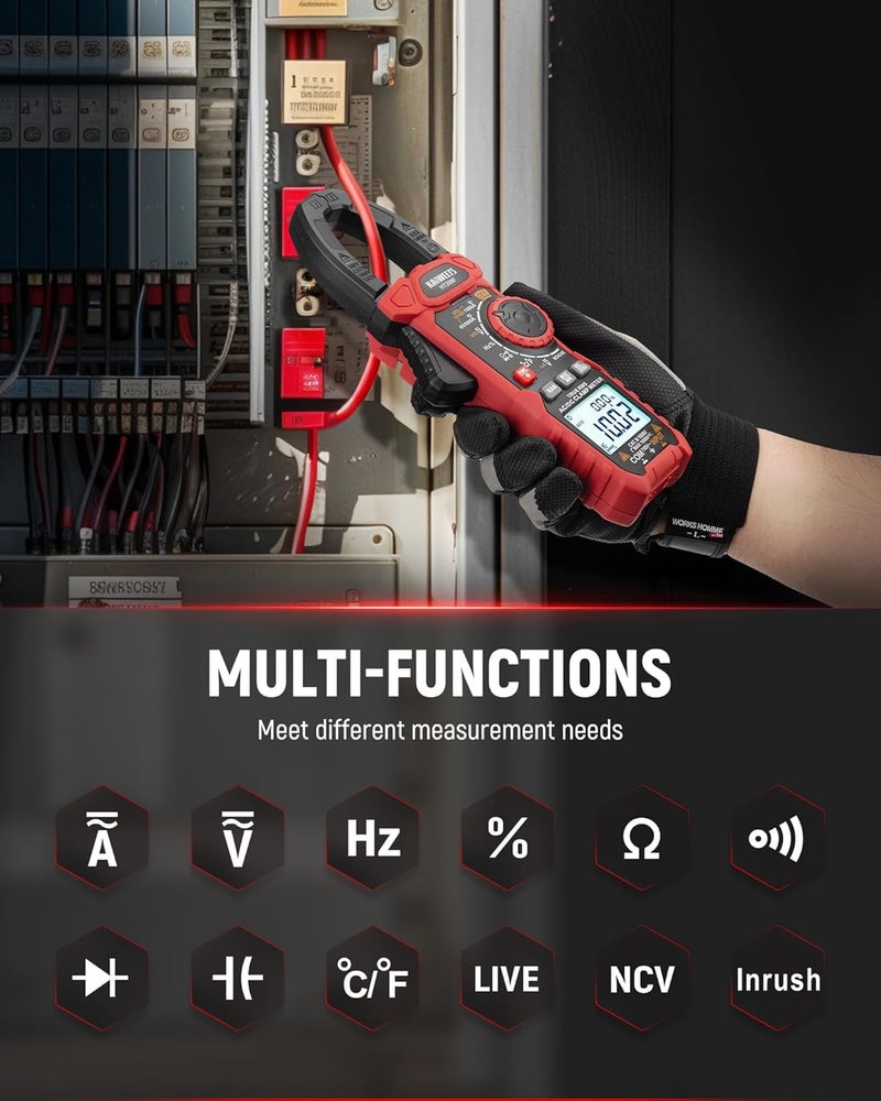 KAIWEETS Inrush Digital Clamp Meter 1000A with Backlit; Multimeter TRMS 6000 Counts, Amp Voltage Tester with VFD, LOZ Mode; Measures AC/DC Current Voltage Temperature Resistance NCV - Upgraded Screen - Image 2