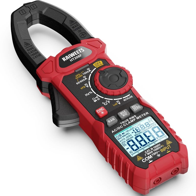 KAIWEETS Inrush Digital Clamp Meter 1000A with Backlit; Multimeter TRMS 6000 Counts, Amp Voltage Tester with VFD, LOZ Mode; Measures AC/DC Current Voltage Temperature Resistance NCV - Upgraded Screen - Image 1