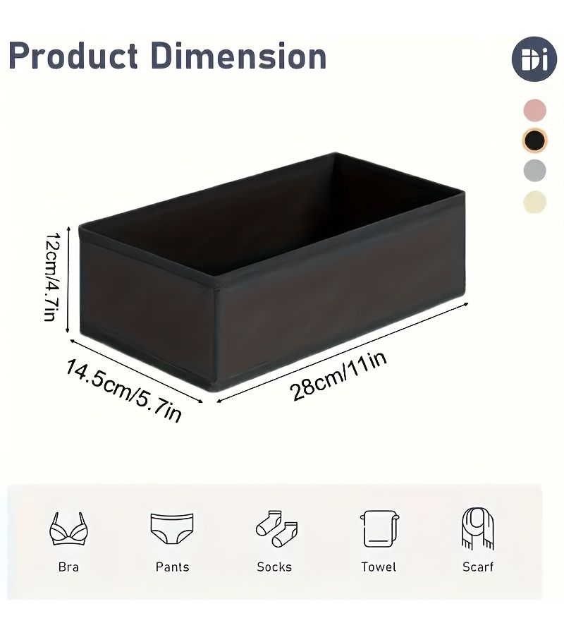 6pcs Black Non Woven Fabric Drawer Organizer Set Foldable Storage Baskets For Socks Underwear Bras Belts Ties Cosmetics Wardrobe Dresser Desktop Organization For Bedroom Home Dorm - Image 3