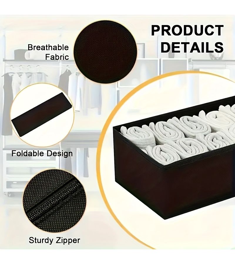 6pcs Black Non Woven Fabric Drawer Organizer Set Foldable Storage Baskets For Socks Underwear Bras Belts Ties Cosmetics Wardrobe Dresser Desktop Organization For Bedroom Home Dorm - Image 4