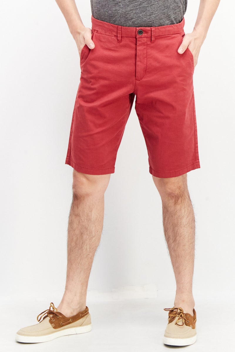 Celio Men Solid Belt Loops Chino Shorts, Red - Image 1