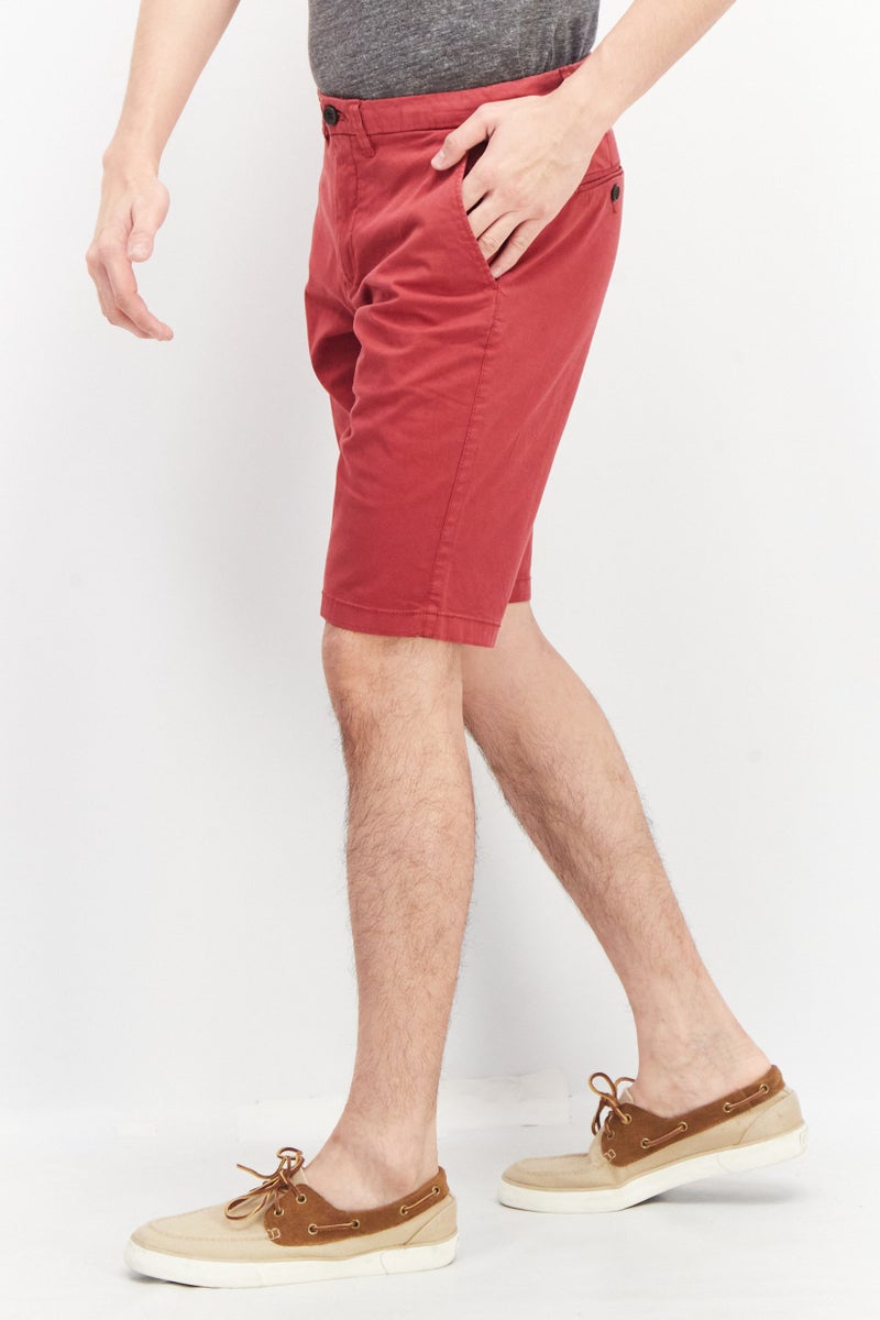 Celio Men Solid Belt Loops Chino Shorts, Red - Image 3