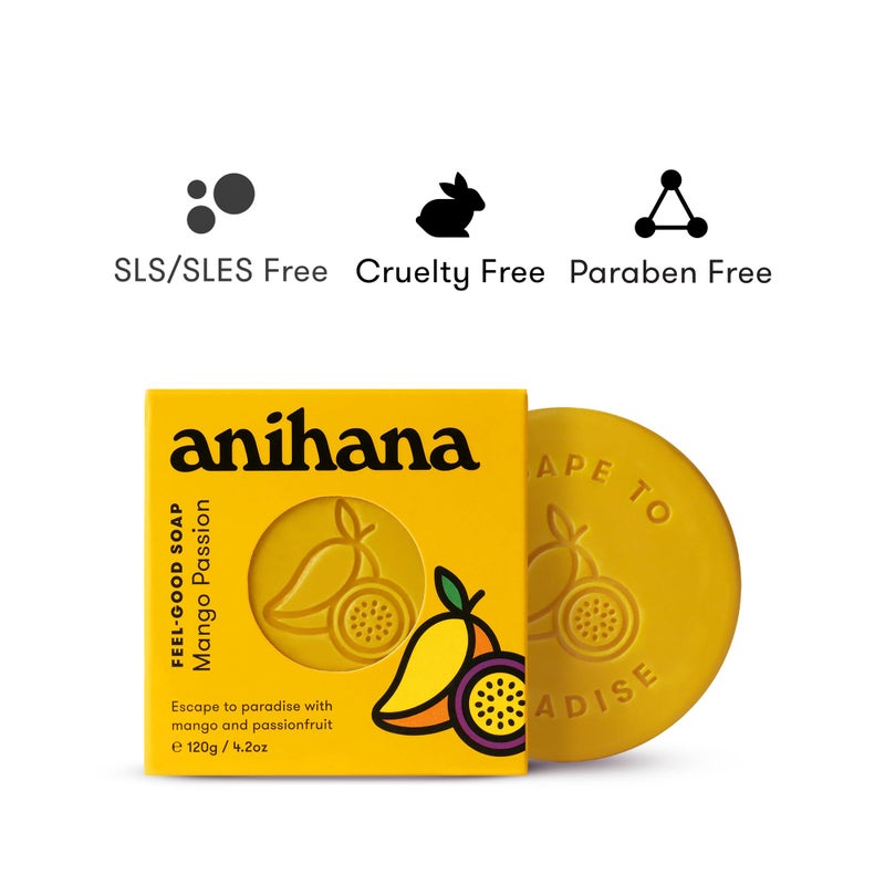 ANIHANA Feel-Good Soap 3 Pack with Coconut Oil and Shea Butter, Gentle Cleansing, Paraben Free, Cruelty Free, Refreshing Mango Passion Scent, 4.2 oz each - Image 2