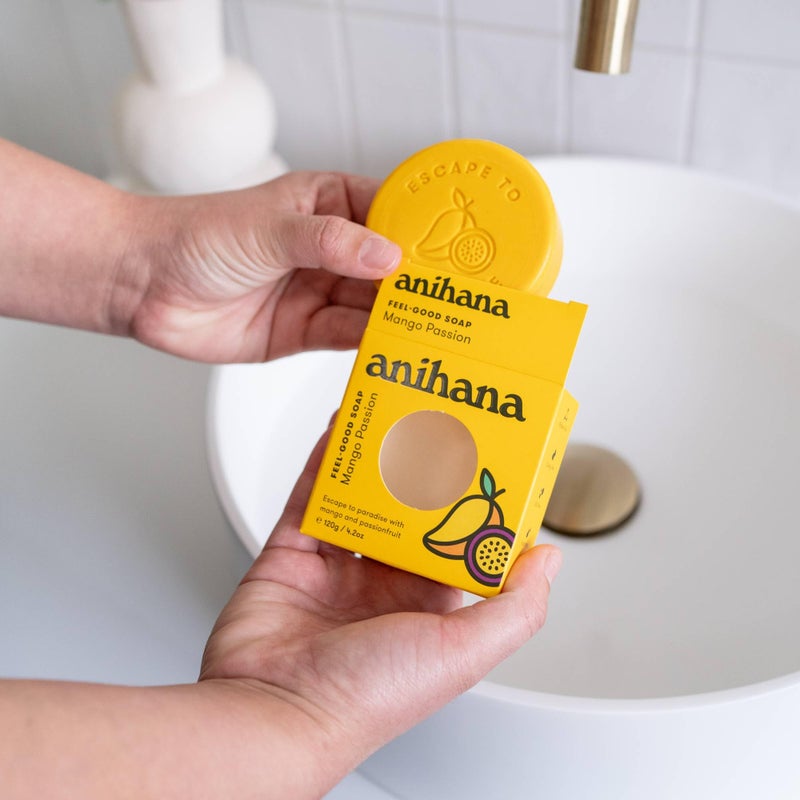 ANIHANA Feel-Good Soap 3 Pack with Coconut Oil and Shea Butter, Gentle Cleansing, Paraben Free, Cruelty Free, Refreshing Mango Passion Scent, 4.2 oz each - Image 4