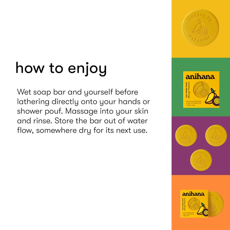 ANIHANA Feel-Good Soap 3 Pack with Coconut Oil and Shea Butter, Gentle Cleansing, Paraben Free, Cruelty Free, Refreshing Mango Passion Scent, 4.2 oz each - Image 3