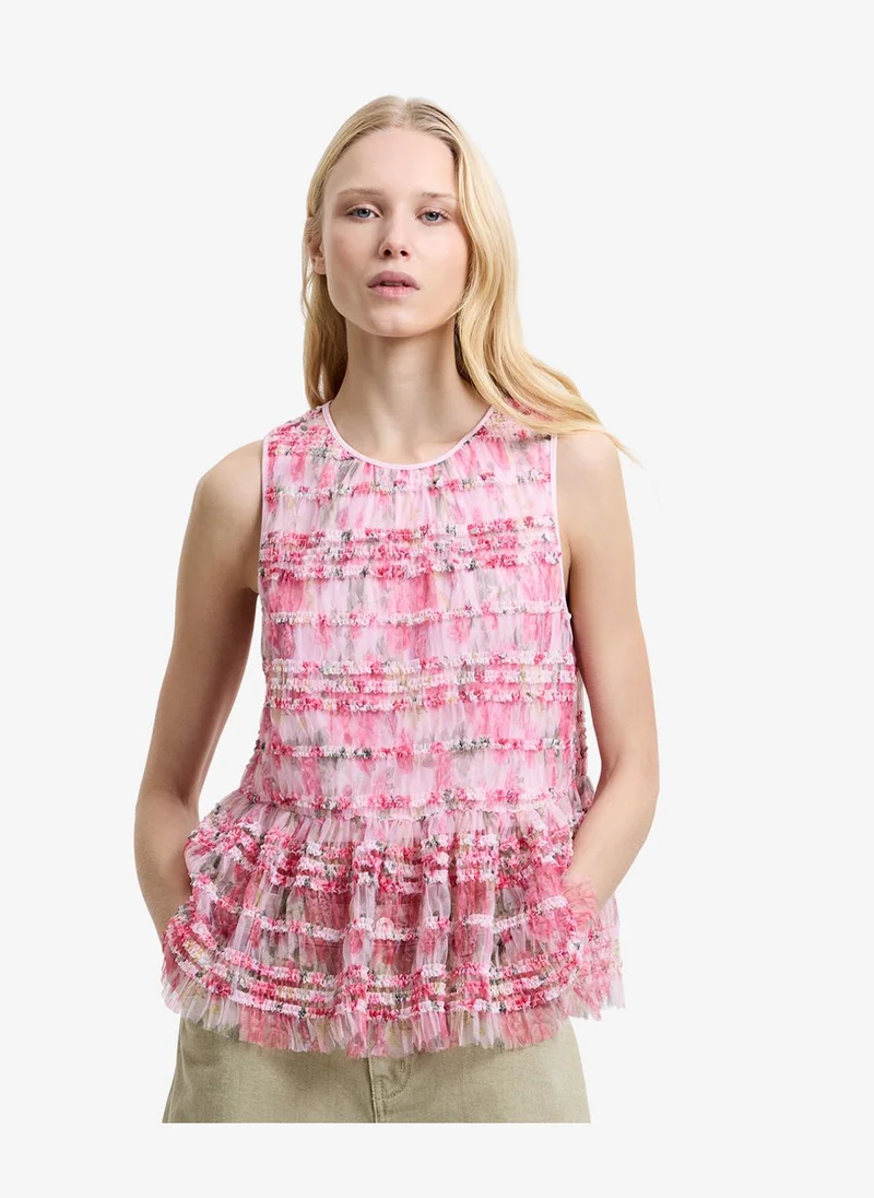 فرنش كونكشن Women's Pink Multi Vanessa Mesh Top