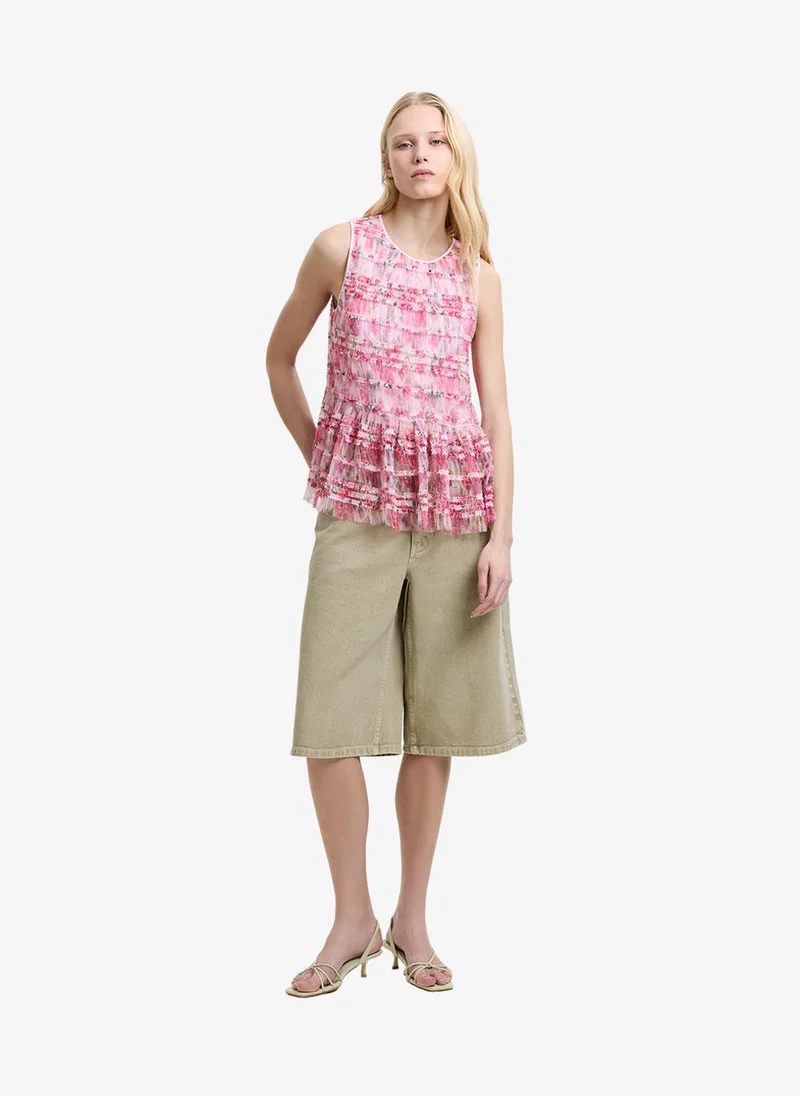 فرنش كونكشن Women's Pink Multi Vanessa Mesh Top