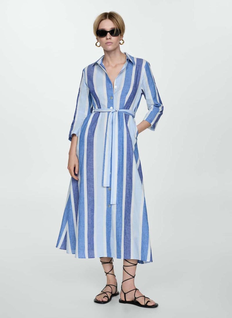 MANGO - Casual Belted Striped Shirt Dress - Image 1