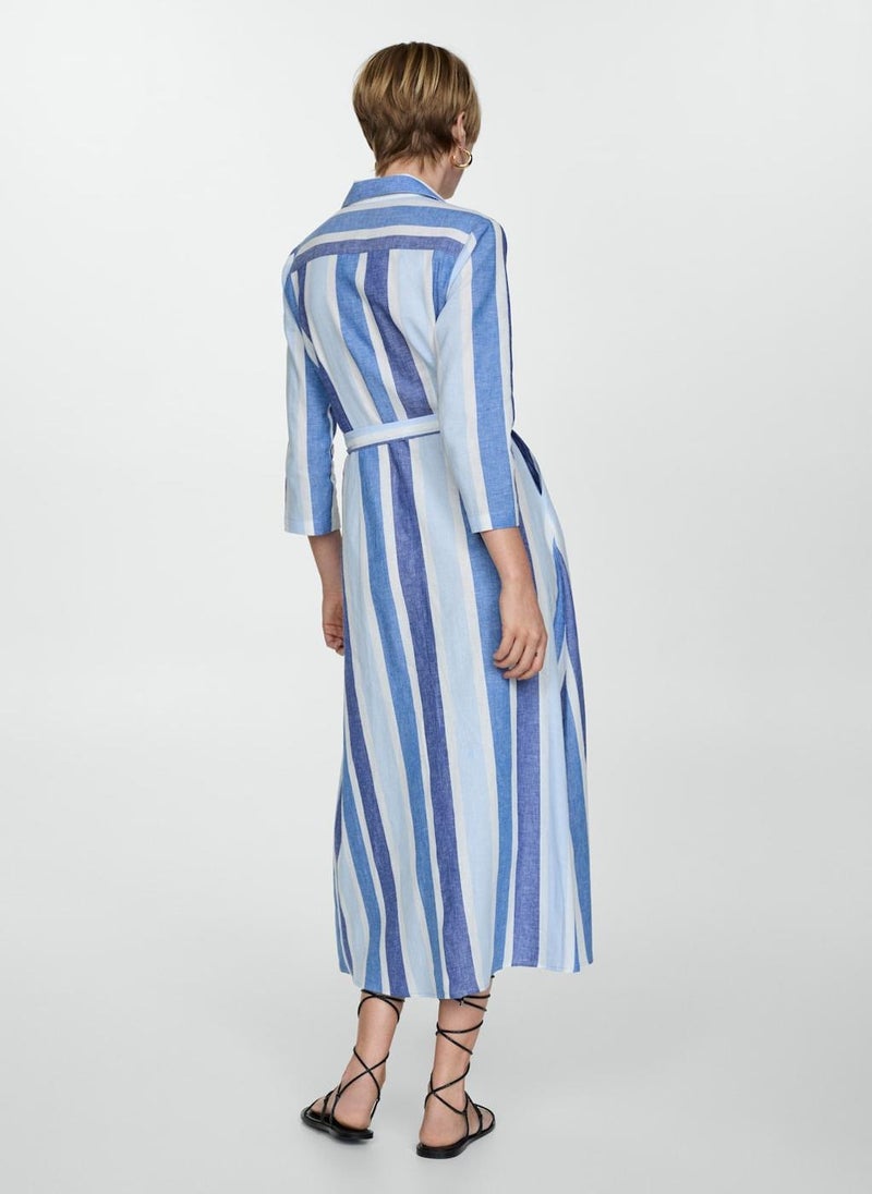 MANGO - Casual Belted Striped Shirt Dress - Image 1