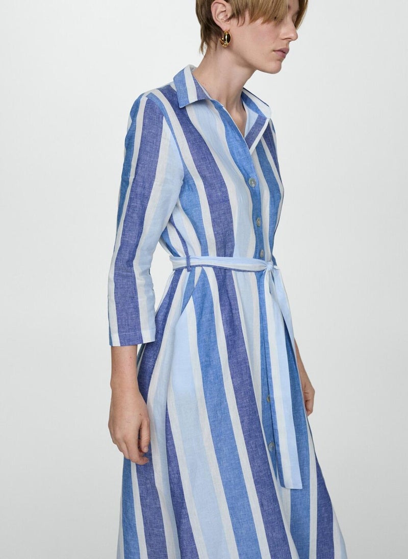 MANGO - Casual Belted Striped Shirt Dress - Image 1