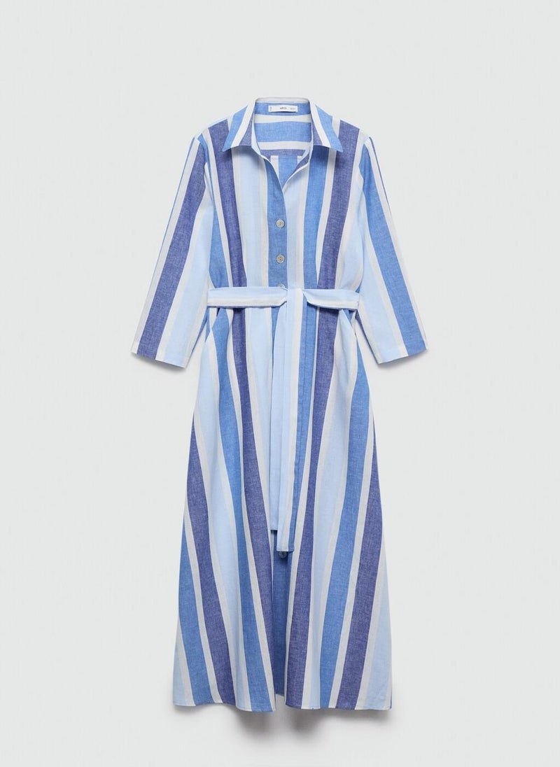 MANGO - Casual Belted Striped Shirt Dress - Image 1