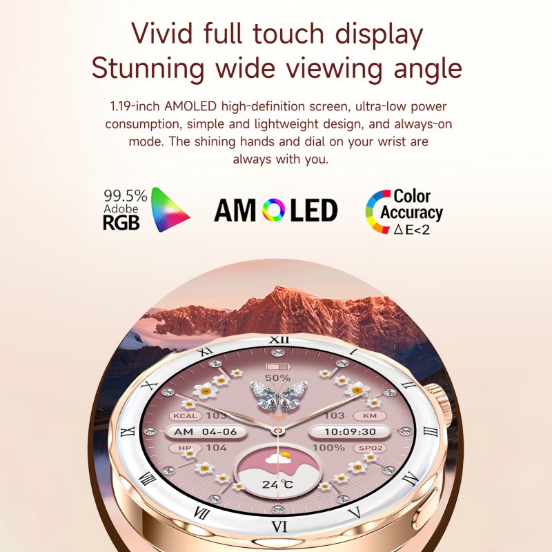 Fitness Tracker for Women: 1.19-Inch AMOLED Display, 30-Day Standby Battery, Comprehensive Health Monitoring Smart Watch - BT Calling & Music Control Waterproof Activity Tracker for Gym, Running and D - Image 2