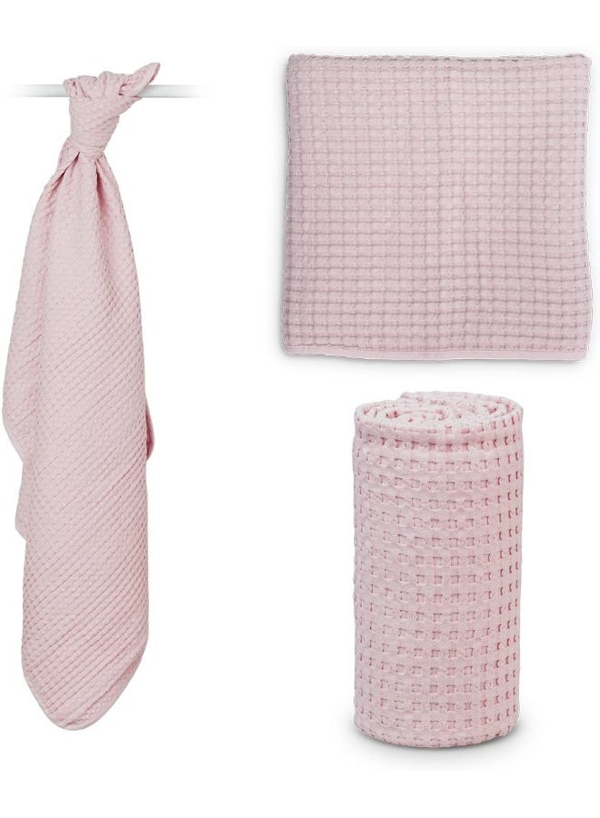 lulujo Lulujo Waffle Baby Blanket| Soft 100% Cotton And Multi Use| 100 X 80 Cm| Ballet Slipper Pink - Image 1