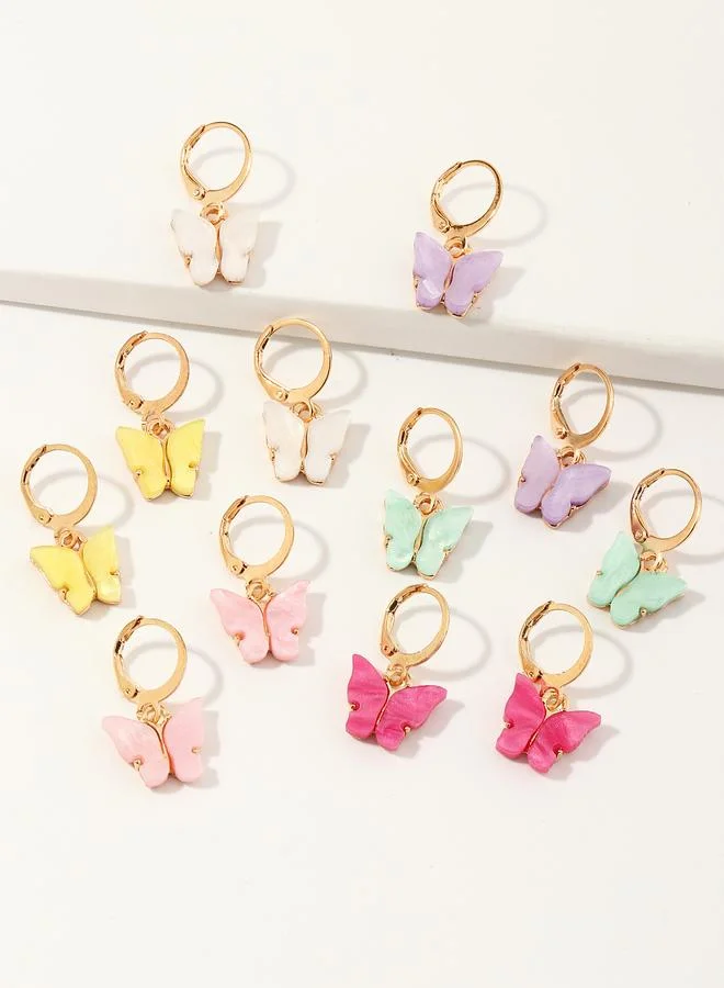 Girls Set of 6 - Butterfly Hoop Earrings