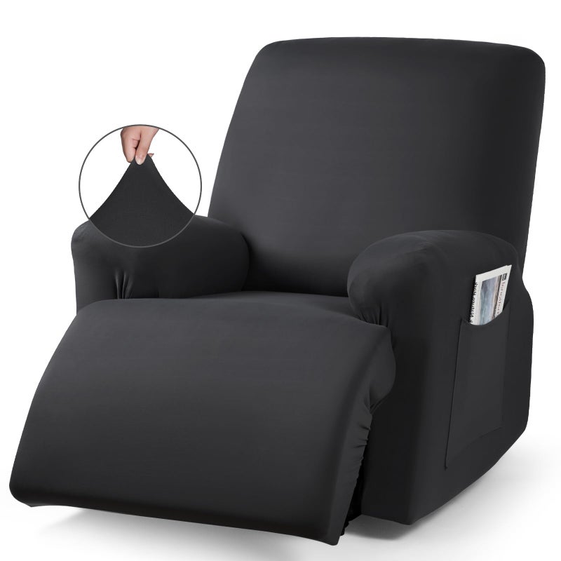 TAOCOCO Recliner Chair Covers Stretch Recliner Covers for Recliner Chair, Polyester Reclining Chair Cover with Arms 3-Piece Soft, Durable and Skin-Friendly Furniture Protector (1 Seater, Black) - Image 1