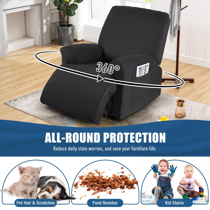 TAOCOCO Recliner Chair Covers Stretch Recliner Covers for Recliner Chair, Polyester Reclining Chair Cover with Arms 3-Piece Soft, Durable and Skin-Friendly Furniture Protector (1 Seater, Black) - Image 5