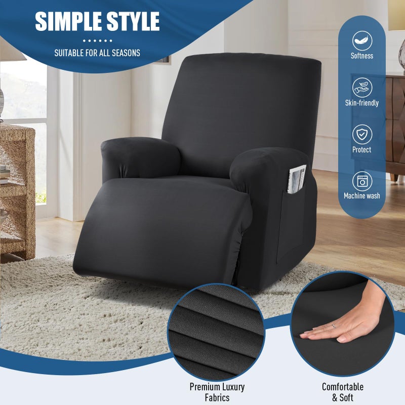TAOCOCO Recliner Chair Covers Stretch Recliner Covers for Recliner Chair, Polyester Reclining Chair Cover with Arms 3-Piece Soft, Durable and Skin-Friendly Furniture Protector (1 Seater, Black) - Image 3