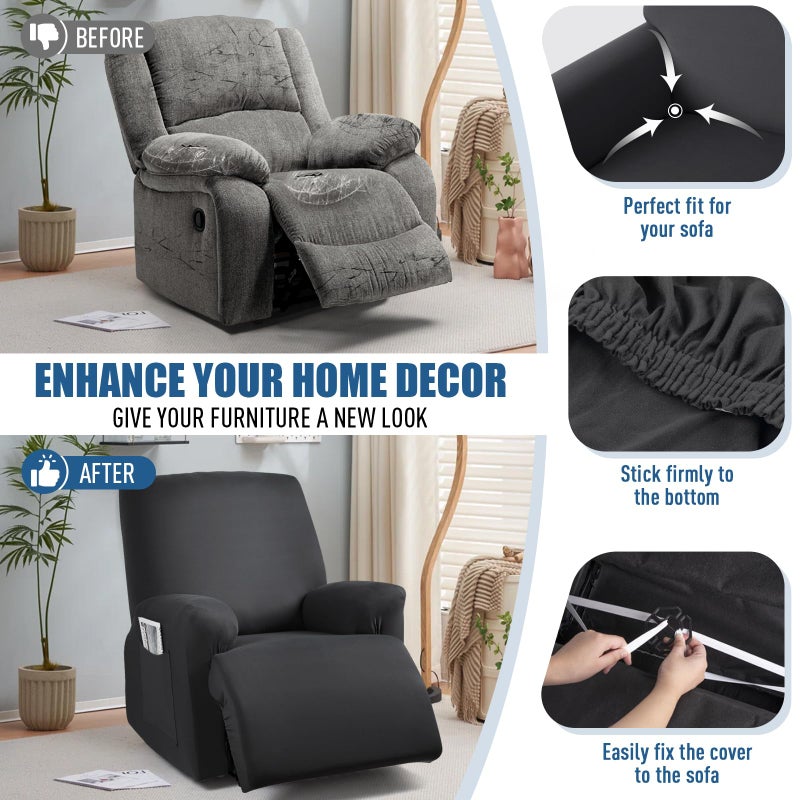 TAOCOCO Recliner Chair Covers Stretch Recliner Covers for Recliner Chair, Polyester Reclining Chair Cover with Arms 3-Piece Soft, Durable and Skin-Friendly Furniture Protector (1 Seater, Black) - Image 4