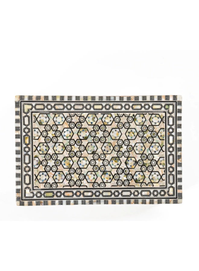 Handmade Rectangular Wooden Jewelry Box Inlaid with Natural Shell & Mother of Pearl, Brown & White - Size 26.5x16.5x7 cm - Image 3