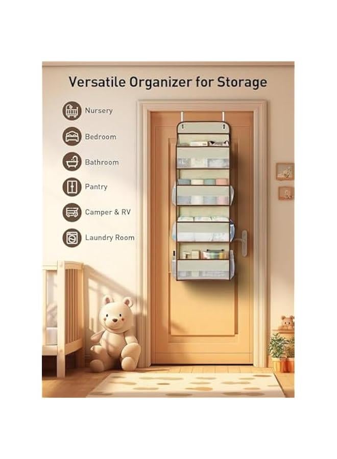 HOOKOR Over the Door Organizer,Bathroom Organizers and Storage,Toy Stuffed Animal Storage, Swing-proof Hanging for Nursery Newborn Baby Essential Stuff (Beige) - Image 5