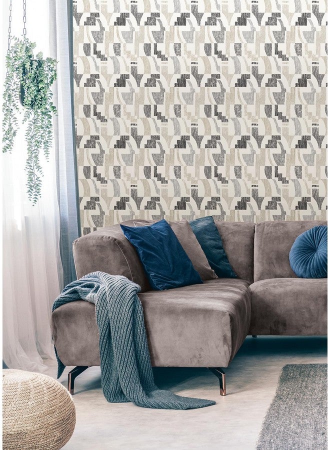 نو وولبيبر ورق جدران قابل للتقشير واللصق بشكل هندسي من Taupe Lenny - Image 3