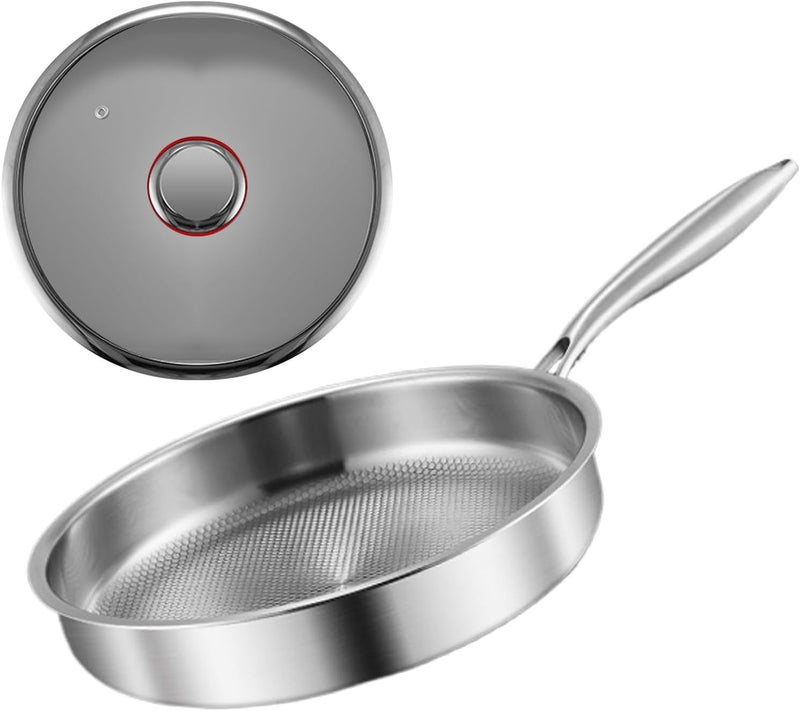 Non Stick Cooking Skillet - Frying Pan with Lid for Smooth Cooking Results, Scratch Resistant with Fast Heating Base, Cookware Supply for Induction Stove Electric Grill Camping Home - Image 1