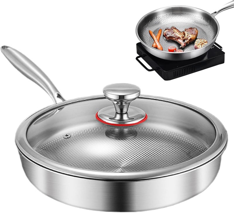 Non Stick Cooking Skillet - Frying Pan with Lid for Smooth Cooking Results, Scratch Resistant with Fast Heating Base, Cookware Supply for Induction Stove Electric Grill Camping Home - Image 2