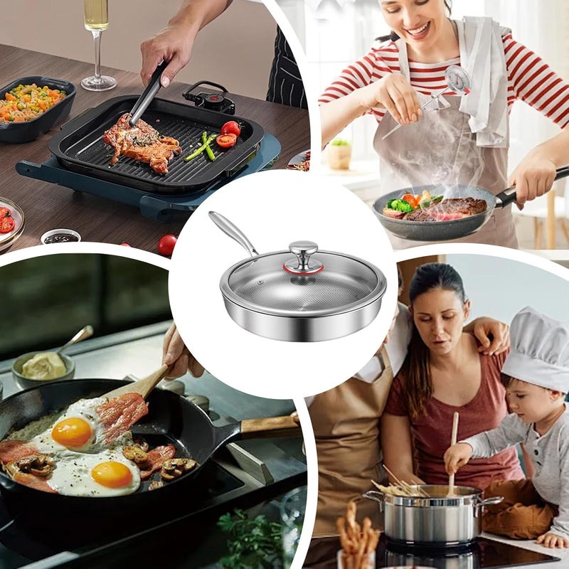 Non Stick Cooking Skillet - Frying Pan with Lid for Smooth Cooking Results, Scratch Resistant with Fast Heating Base, Cookware Supply for Induction Stove Electric Grill Camping Home - Image 5