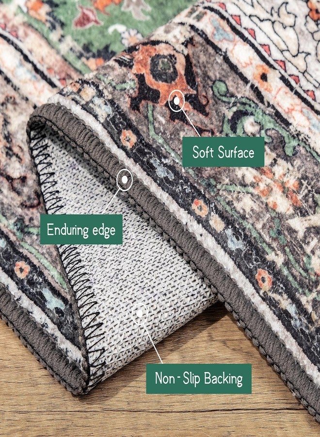 YesRug Boho Area Rug 3x5 Green Rug Washable Vintage Rug for Kitchen Living Room Bedroom Bathroom Office Low Pile Non Slip Floor Carpet - Image 3