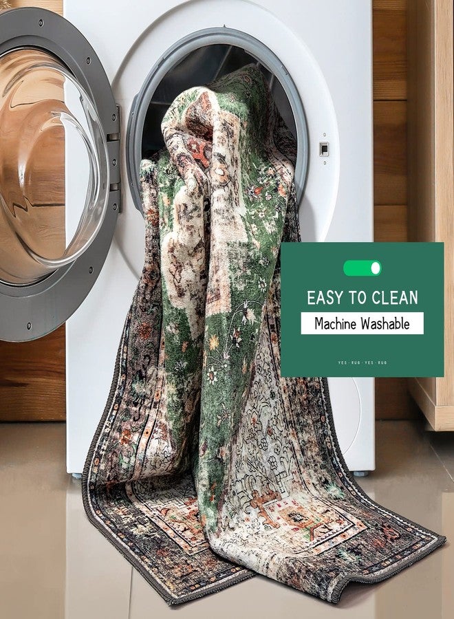YesRug Boho Area Rug 3x5 Green Rug Washable Vintage Rug for Kitchen Living Room Bedroom Bathroom Office Low Pile Non Slip Floor Carpet - Image 4