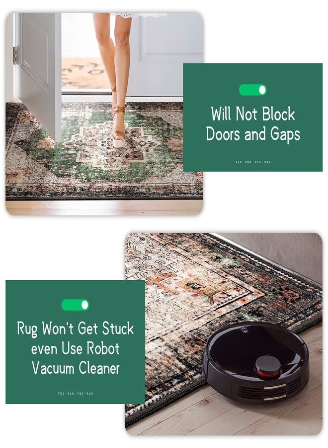 YesRug Boho Area Rug 3x5 Green Rug Washable Vintage Rug for Kitchen Living Room Bedroom Bathroom Office Low Pile Non Slip Floor Carpet - Image 2