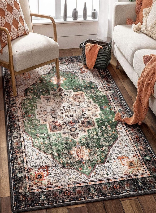 YesRug Boho Area Rug 3x5 Green Rug Washable Vintage Rug for Kitchen Living Room Bedroom Bathroom Office Low Pile Non Slip Floor Carpet - Image 5