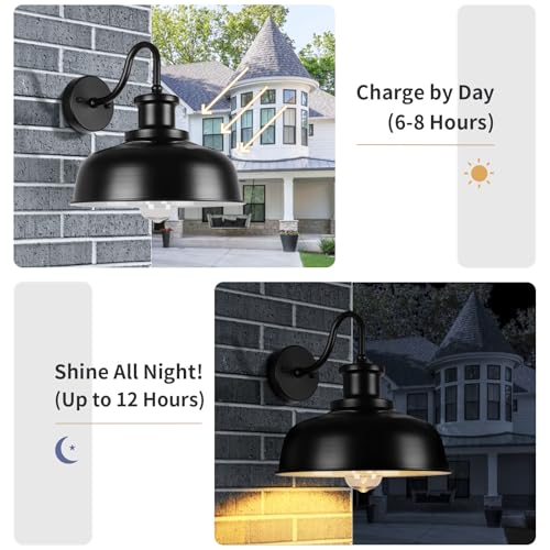 Diyel Solar Barn Lights for Outside, Outdoor Wall Lights Solar Powered, Farmhouse Exterior Wall Sconces, Industrial Exterior Lighting Fixture, Rustic Lantern for Garage, Barn, Shed,RZSR007-2 - Image 4
