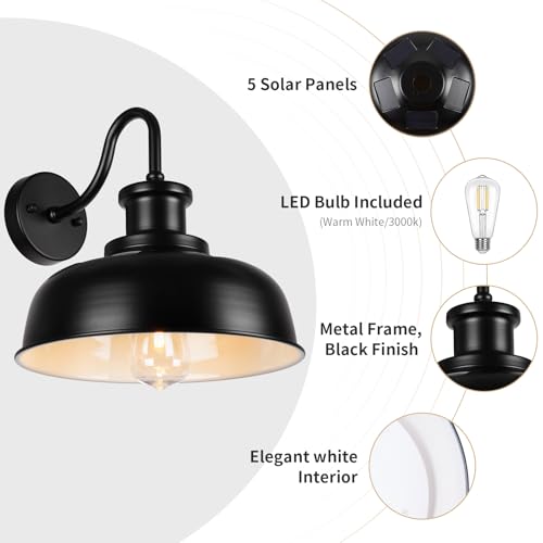 Diyel Solar Barn Lights for Outside, Outdoor Wall Lights Solar Powered, Farmhouse Exterior Wall Sconces, Industrial Exterior Lighting Fixture, Rustic Lantern for Garage, Barn, Shed,RZSR007-2 - Image 3