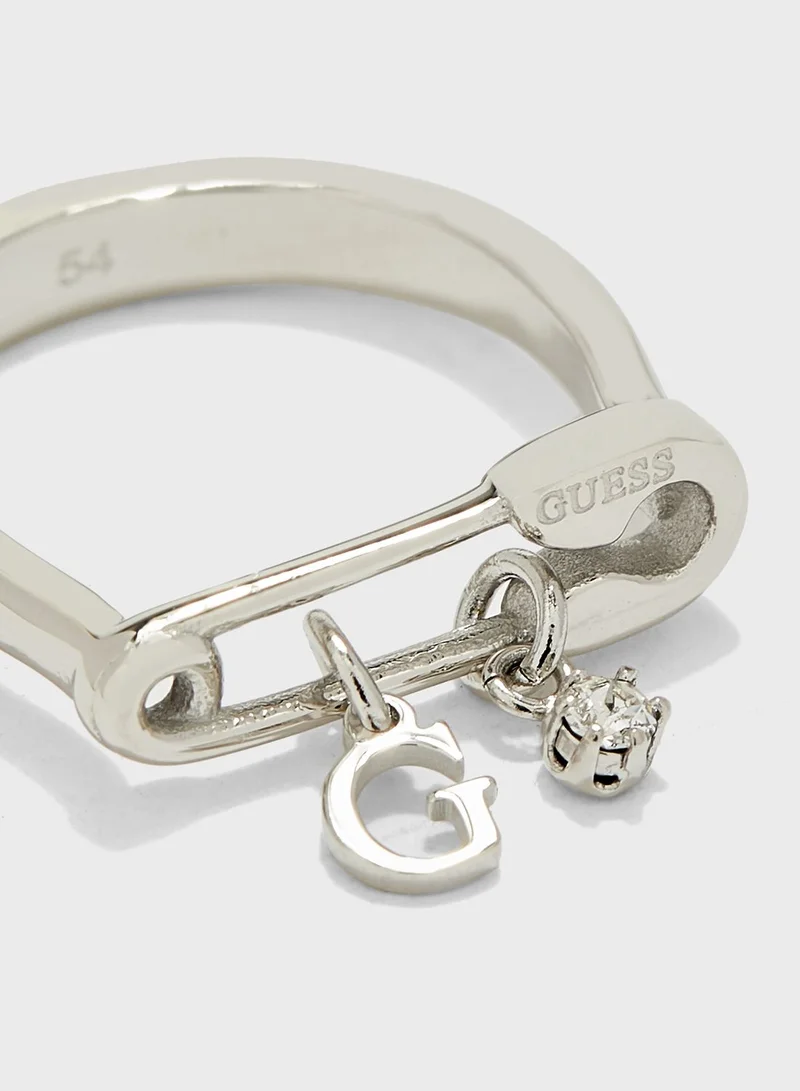 GUESS SAFETY PIN&CRYSTALS RING (RH)