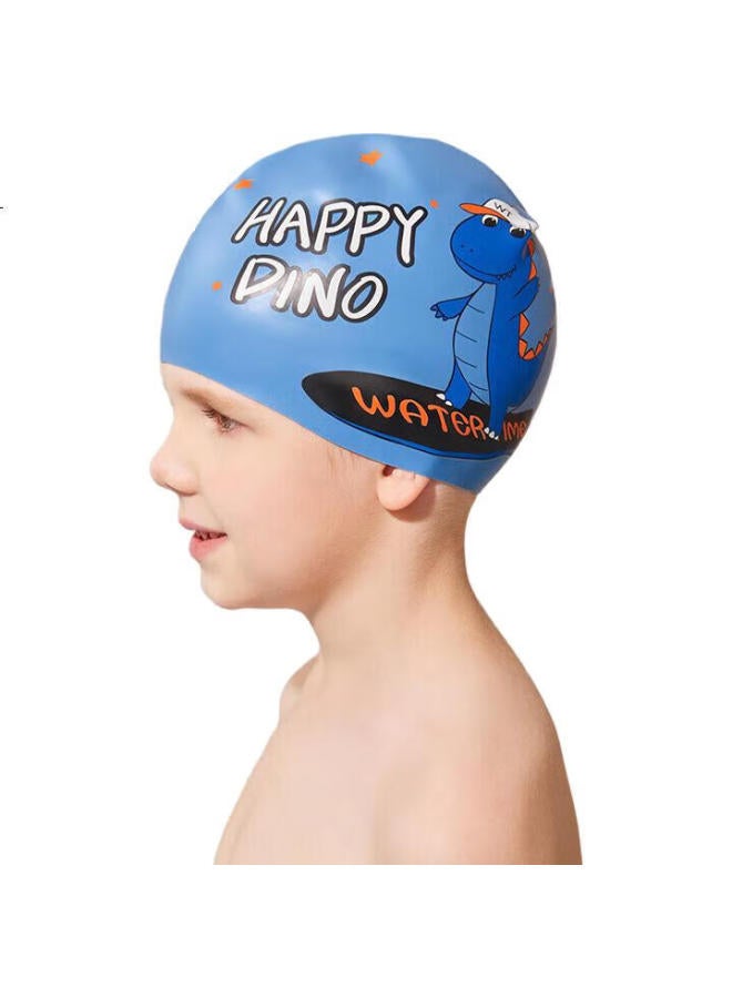 Watertime/Shuichuan Children'S Swim Cap, For Boys And Girls, Waterproof Silicone, Non-Binding, Ear Protection, Dinosaur Cartoon Print Swimming Cap - Image 1