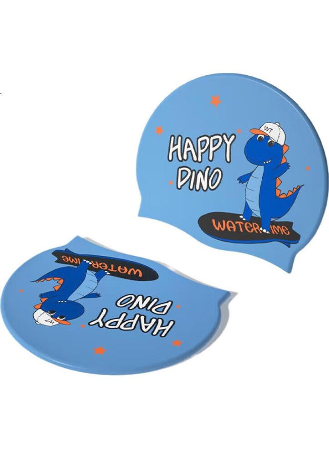 Watertime/Shuichuan Children'S Swim Cap, For Boys And Girls, Waterproof Silicone, Non-Binding, Ear Protection, Dinosaur Cartoon Print Swimming Cap - Image 2