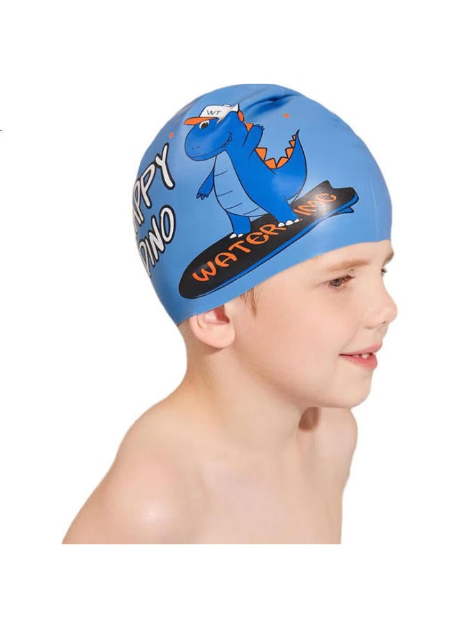 Watertime/Shuichuan Children'S Swim Cap, For Boys And Girls, Waterproof Silicone, Non-Binding, Ear Protection, Dinosaur Cartoon Print Swimming Cap - Image 3