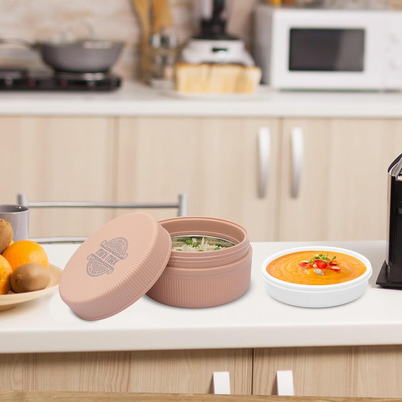 JAYPEE صندوق غداء ميني ماكس للمدرسة، المكتب، مثالي للوجبات الخفيفة والوجبات، يحافظ على الطعام ساخنًا وطازجًا، عازل من الفولاذ المقاوم للصدأ مع طبق بلاستيكي داخلي للمكتب، الكلية والنزهات، خوخي، 830 مل - Image 4