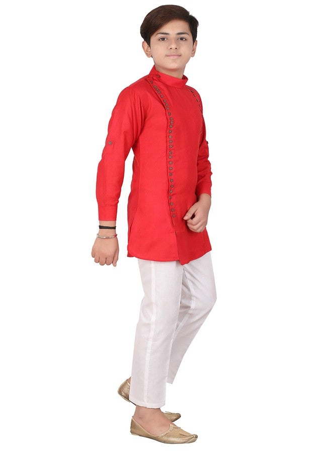 Qtsy Indian Cotton Kurta Set for Boys Red - Image 4